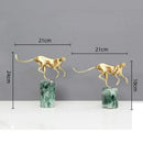 GobekUsa Golden Leopard Brass Cheetah Green Marble Figurine Metal Decor Accessory