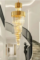 GobekUsa Golden Luxury Spiral Crystal Chandelier for Multi-Story Staircases