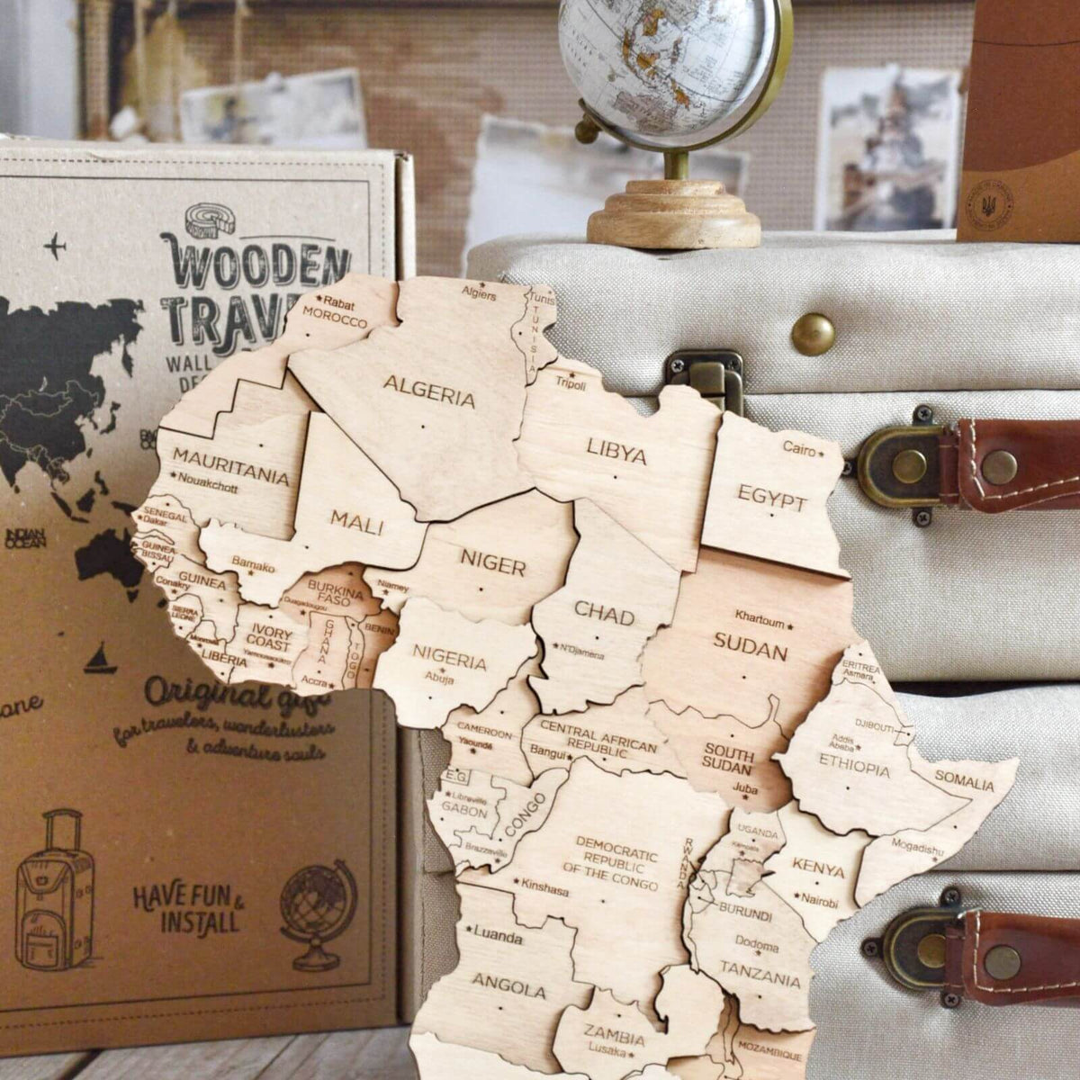 Wall Decor Bundle: 3D Wooden World Map with Flag Pins, photo 10 of 14
