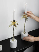 GobekUsa Golden Metal Candlestick with Volakos White Marble Base for Luxury Home Decor