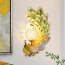 GobekUsa Peacock Wall Sconce with Crystal Shade - Country Resin 1-Light in Yellow/Green (1/2 Pack)