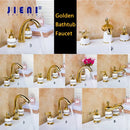 GobekUsa Golden Plated Bathroom Faucet Set with Ceramic Cross Handles
