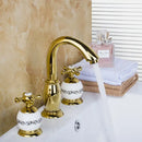 GobekUsa Golden Plated Bathroom Faucet Set with Ceramic Cross Handles