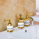 GobekUsa Golden Plated Bathroom Faucet Set with Ceramic Cross Handles