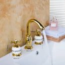 GobekUsa Golden Plated Bathroom Faucet Set with Ceramic Cross Handles
