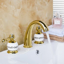GobekUsa Golden Plated Bathroom Faucet Set with Ceramic Cross Handles