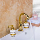GobekUsa Golden Plated Bathroom Faucet Set with Ceramic Cross Handles