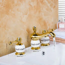 GobekUsa Golden Plated Bathroom Faucet Set with Ceramic Cross Handles