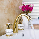 GobekUsa Golden Plated Bathroom Faucet Set with Ceramic Cross Handles