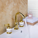 GobekUsa Golden Plated Bathroom Faucet Set with Ceramic Cross Handles