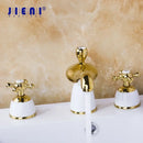 GobekUsa Golden Plated Bathroom Faucet Set with Ceramic Cross Handles