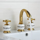 GobekUsa Golden Plated Bathroom Faucet Set with Ceramic Cross Handles