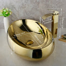 GobekUsa Golden Plated Ceramic Basin Sink & Faucet Tap Set with Pop Drain