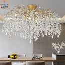 GobekUsa Branch Crystal LED Ceiling Chandelier in Gold/Black for Dining Room Lobby