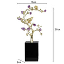 GobekUsa Golden Tree Crystal Flower Brass Amethyst Decor with Golden Bird Figurines