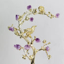 GobekUsa Golden Tree Crystal Flower Brass Amethyst Decor with Golden Bird Figurines