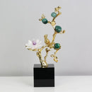 GobekUsa Golden Tree Crystal Flower Brass Amethyst Decor with Golden Bird Figurines