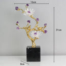 GobekUsa Golden Tree Crystal Flower Brass Amethyst Decor with Golden Bird Figurines