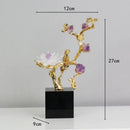 GobekUsa Golden Tree Crystal Flower Brass Amethyst Decor with Golden Bird Figurines