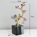 GobekUsa Golden Tree Crystal Flower Brass Amethyst Decor with Golden Bird Figurines