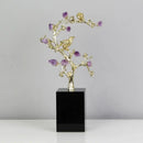 GobekUsa Golden Tree Crystal Flower Brass Amethyst Decor with Golden Bird Figurines