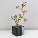 GobekUsa Golden Tree Crystal Flower Brass Amethyst Decor with Golden Bird Figurines