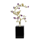 GobekUsa Golden Tree Crystal Flower Brass Amethyst Decor with Golden Bird Figurines