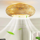 GobekUsa Bamboo Ceiling Fan with Lights Remote Control 50cm Retractable Silent Blades