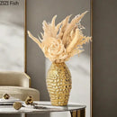 GobekUsa Golden Wrinkle Ceramic Vase - Desk Decoration, Gold-plated Floral Pots for Aesthetic Room Decor