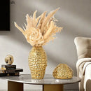 GobekUsa Golden Wrinkle Ceramic Vase - Desk Decoration, Gold-plated Floral Pots for Aesthetic Room Decor