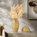 GobekUsa Golden Wrinkle Ceramic Vase - Desk Decoration, Gold-plated Floral Pots for Aesthetic Room Decor