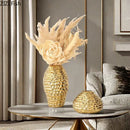 GobekUsa Golden Wrinkle Ceramic Vase - Desk Decoration, Gold-plated Floral Pots for Aesthetic Room Decor