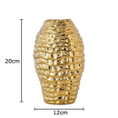 GobekUsa Golden Wrinkle Ceramic Vase - Desk Decoration, Gold-plated Floral Pots for Aesthetic Room Decor
