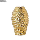 GobekUsa Golden Wrinkle Ceramic Vase - Desk Decoration, Gold-plated Floral Pots for Aesthetic Room Decor