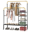 Rolling Double Rods Garment Rack with Height Adjustable Hanging Bars by LJGDeals