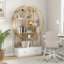 71 Inches 6-Tier Gold Bookshelf with 2 Storage Drawers-Golden by LJGDeals