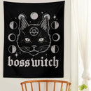 Gothic boss witch cat witchcraft black tapestry bedroom wall decor by Decorbites