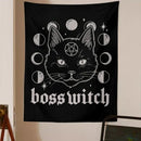 Gothic boss witch cat witchcraft black tapestry bedroom wall decor by Decorbites