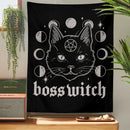 Gothic boss witch cat witchcraft black tapestry bedroom wall decor by Decorbites