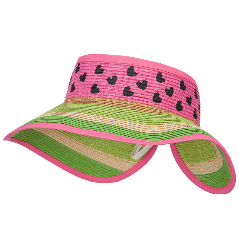 Girl's Paper Braid Rolled 3.5 Inch Brim Visor