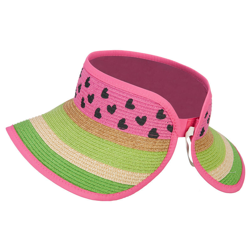 Girl's Paper Braid Rolled 3.5 Inch Brim Visor