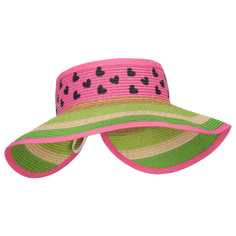 Girl's Paper Braid Rolled 3.5 Inch Brim Visor