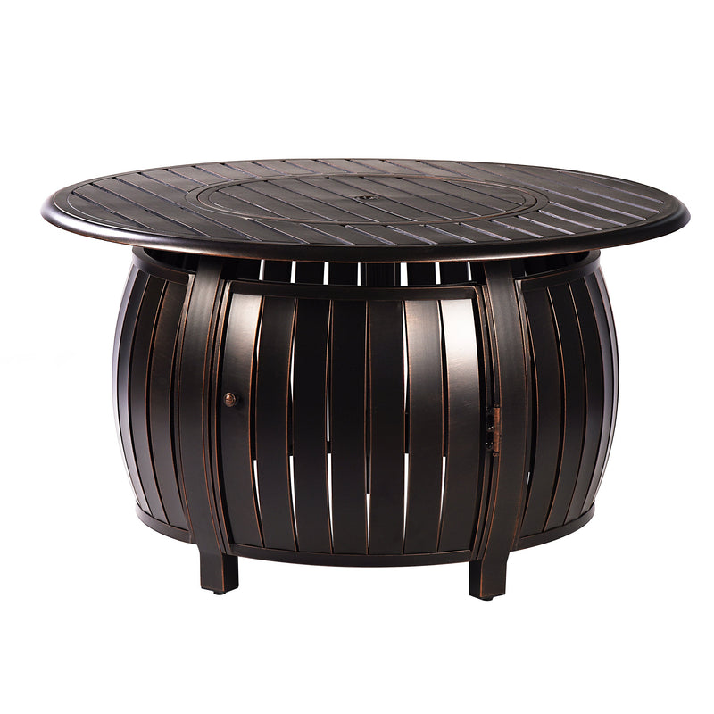 Aluminum 44-in Round Patio Fire Table Set with Swivel Rocking Chairs