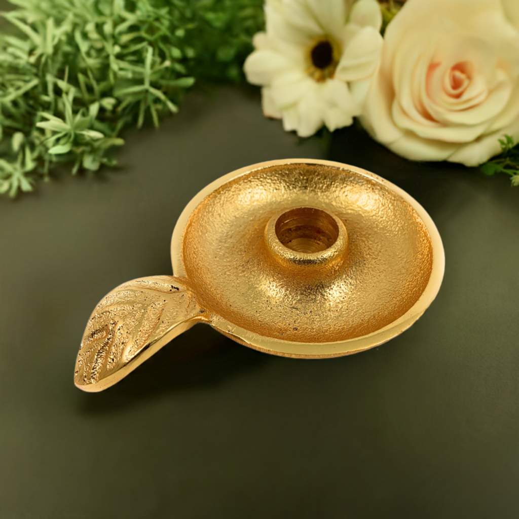 Golden Taper Candlestick Holder Dish, photo 5 of 10
