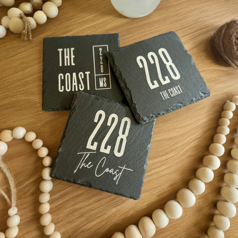 228 "The Coast" Square Slate Coaster Set | 4-Piece Set