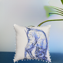 Blue Decorative Pillow with Pom-Poms Cat 18"x18"