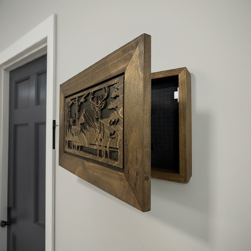 Stylish Buck & Doe Wall-Mounted Gun Cabinet – Elegant Lockable Storage for Your Home