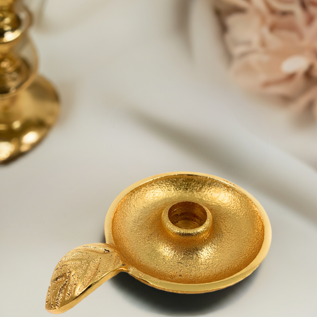 Golden Taper Candlestick Holder Dish, photo 6 of 10
