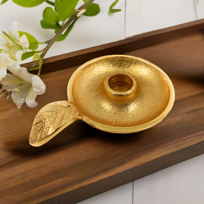 Golden Taper Candlestick Holder Dish, photo 4 of 10
