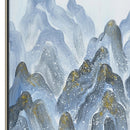 Hand Painted Acrylic Wall Art Blue Mountains on a 39 x 39 Square Canvas with a Silver Wooden Frame